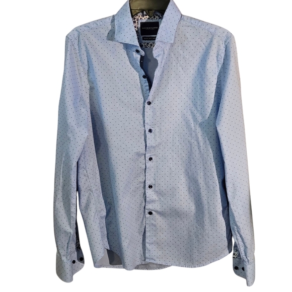 Denim & Flower Ricky Singh Light Blue Polka Dot Button Up Shirt Men's size M - Picture 4 of 16